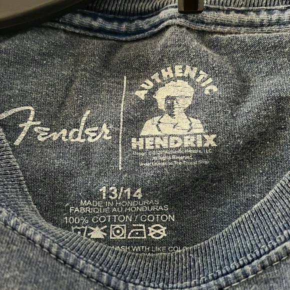 Fender Jimmy Hendrix Blue Graphic vintage T-Shirt with Guitar Print size 13/14 - Picture 2 of 7